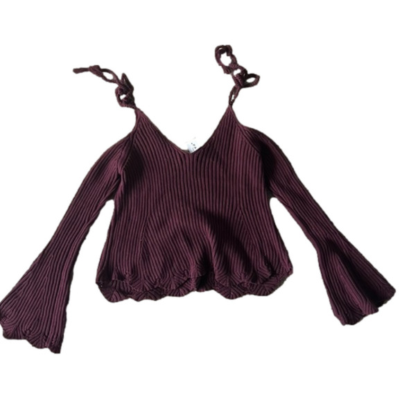 NWT maroon pacsun L.A hearts size medium cropped open shoulder sweater - Picture 2 of 3